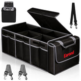 EAROND front view of trunk organizer showing neat compartments and durable fabric benefit: organized storage