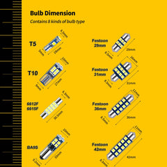 EBAIFUN 29mm and 31mm festoon bulbs laid out for quick identification and replacement