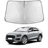 EcoNour sunshade front view on Audi Q8 showing full windshield coverage and protection