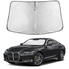 EcoNour front view showing exact BMW 4 Series windshield fit and full coverage benefit
