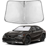 EcoNour sunshade front view showing full windshield coverage and fit benefit