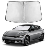 EcoNour front view of sunshade packaging showing full-fit for Kia EV6 and easy identification