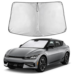 EcoNour front view of sunshade packaging showing full-fit for Kia EV6 and easy identification