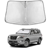EcoNour front view of sunshade showing full windshield coverage and protection