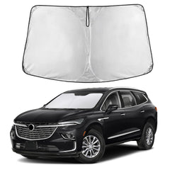 EcoNour front view of sunshade showing full Buick Enclave windshield fit and instant cooling benefit