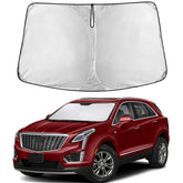 EcoNour front view of sunshade showing full windshield coverage and neat fit
