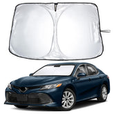 EcoNour front view of sunshade showing full windshield coverage and easy protection