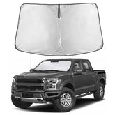 EcoNour front view of sunshade for Ford F150 showing full windshield coverage and protection