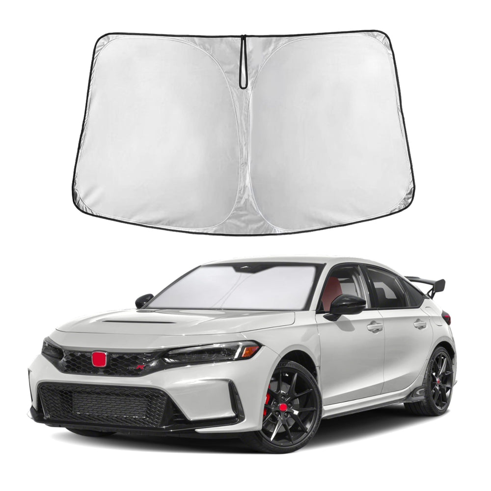 EcoNour front view of sunshade showing fit for Honda Civic 11th Gen and full windshield coverage