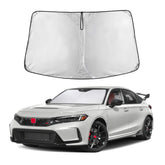 EcoNour front view of sunshade showing fit for Honda Civic 11th Gen and full windshield coverage