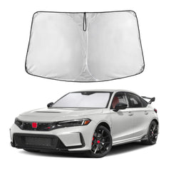 EcoNour front view of sunshade showing fit for Honda Civic 11th Gen and full windshield coverage