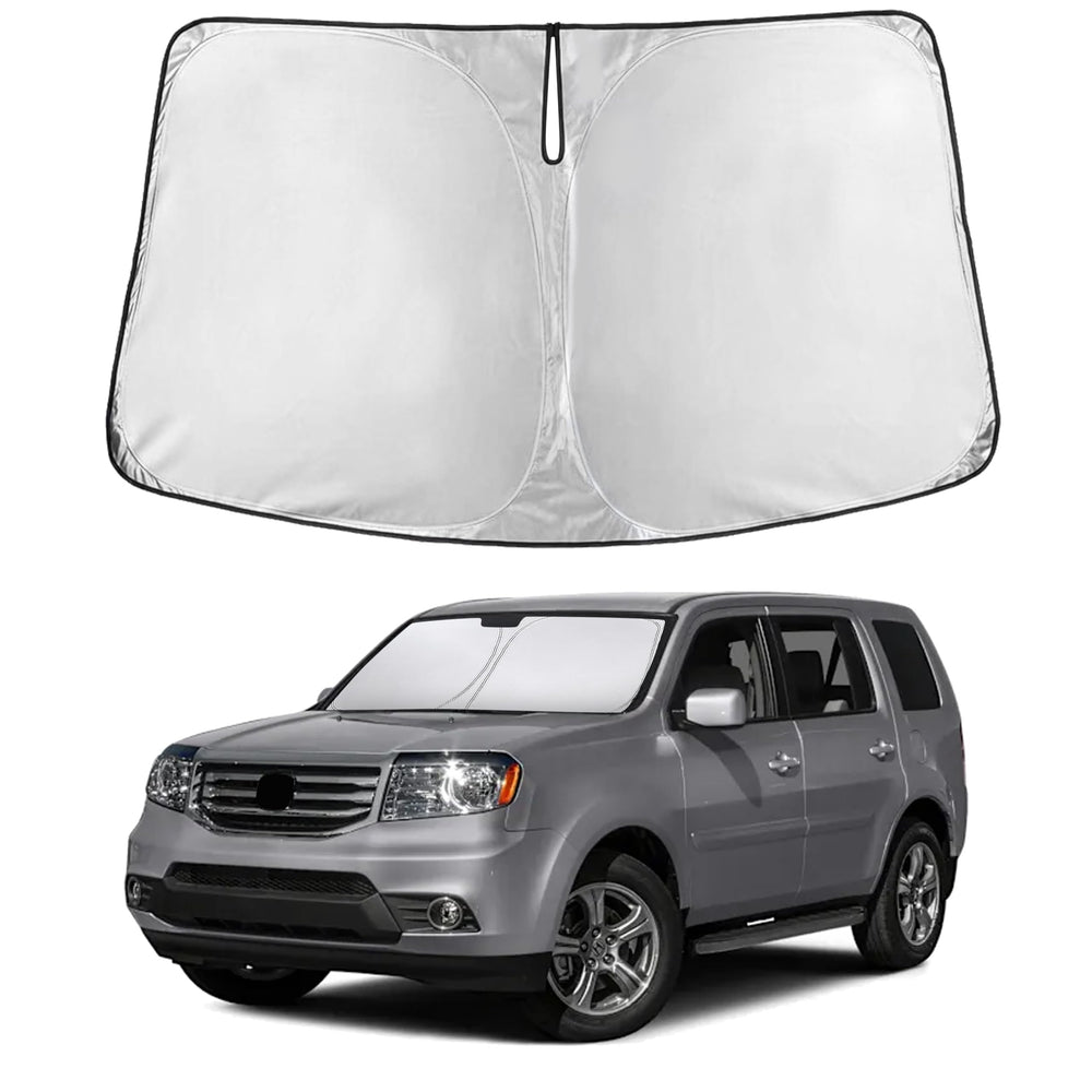 EcoNour front view of sunshade fitted to windshield showing full coverage benefit