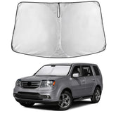 EcoNour front view of sunshade fitted to windshield showing full coverage benefit