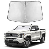 EcoNour front view of tailored Tacoma windshield shade, shows full-coverage benefit