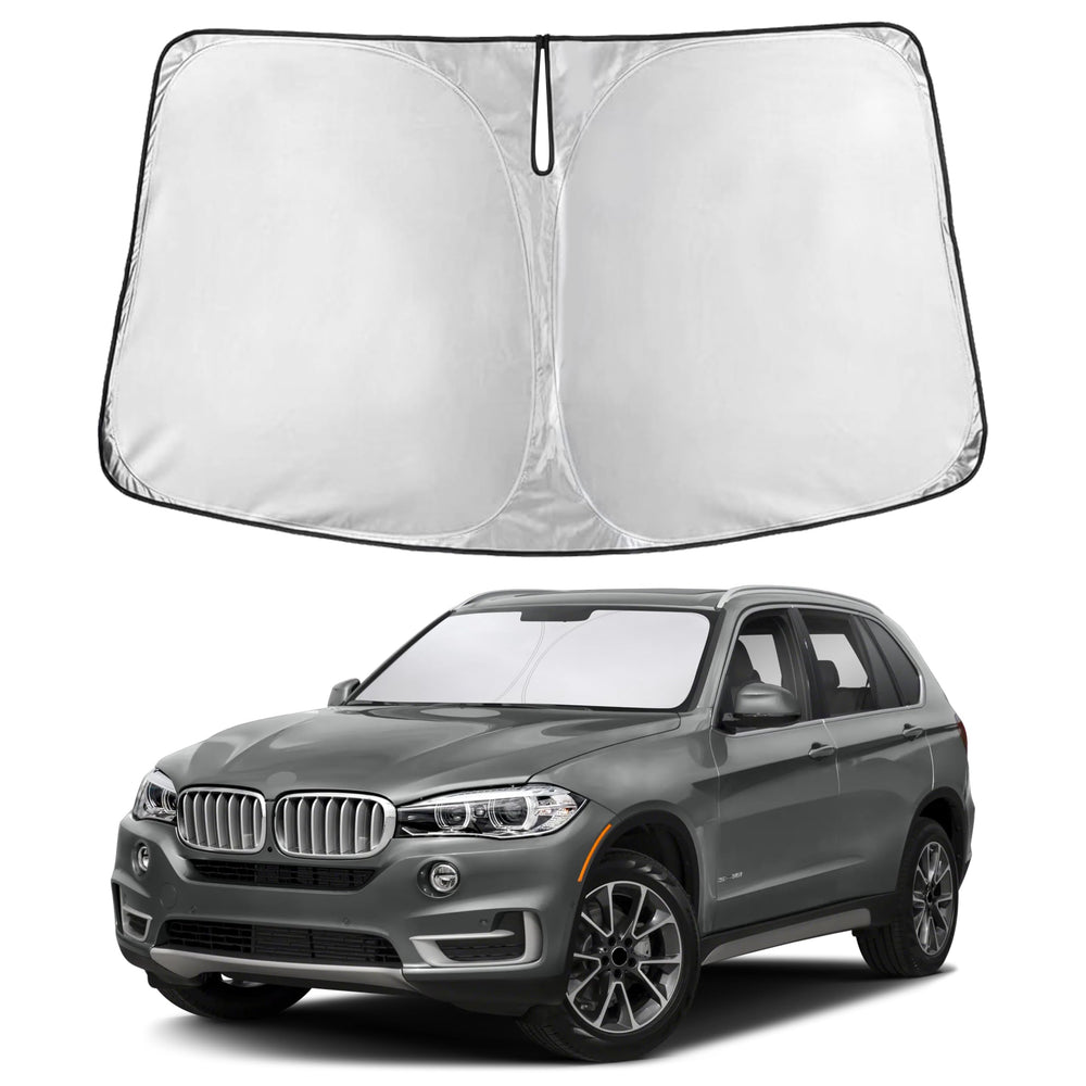 EcoNour front view installed on BMW X5 windshield showing full coverage and protection
