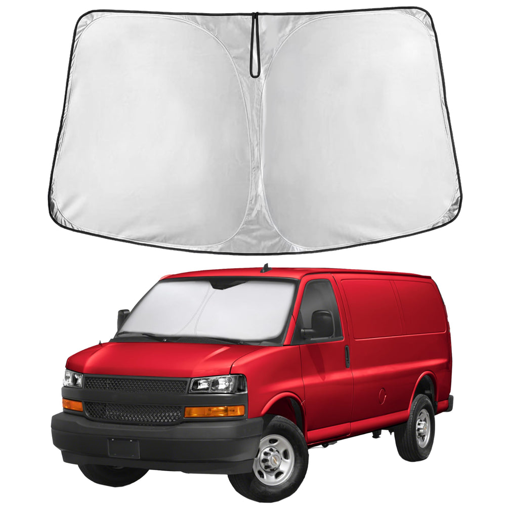 EcoNour front view on Chevrolet Express windshield showing full coverage and protection
