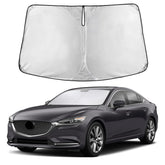 EcoNour front view fitted on Mazda 6 windshield showing full coverage and fit benefits