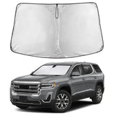 EcoNour front view sunshade covering GMC Acadia windshield for cooler cabin