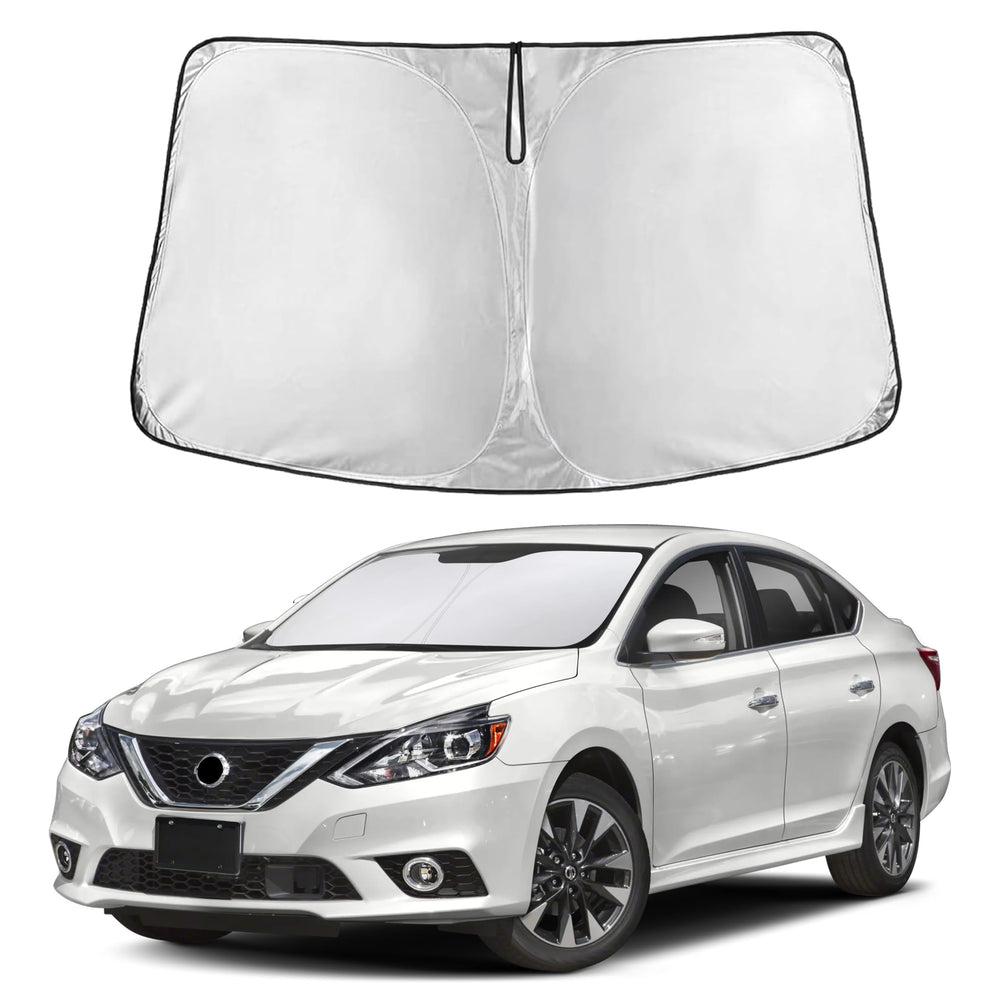 EcoNour front view sunshade fitted to windshield showing full coverage benefit