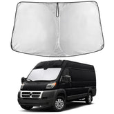 EcoNour front view inside ProMaster showing full windshield coverage and cooling benefit