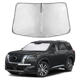 EcoNour front view fitted on Pathfinder windshield showing full coverage benefit