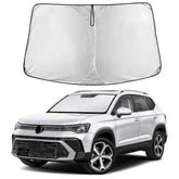 EcoNour front view sunshade covering VW Taos windshield and providing full protection