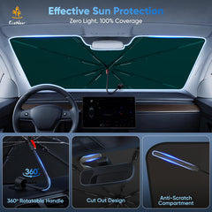 EcoNour installed on Tesla windshield reducing cabin heat and glare