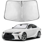 EcoNour front view of sunshade showing full windshield coverage and protective benefits