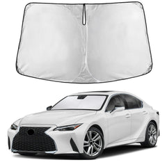 EcoNour front view of sunshade showing full windshield coverage and protective benefits
