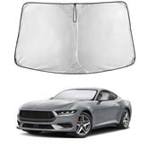 EcoNour front view of sunshade showing full windshield coverage and fitted design