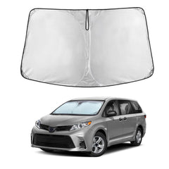EcoNour front view sunshade fitted to Sienna windshield keeps cabin cool