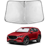 EcoNour front view of sunshade showing precise CX-5 windshield fit and full coverage benefit