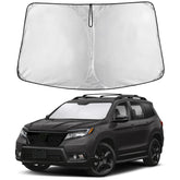 EcoNour sunshade front fit on Honda Passport showing full windshield coverage and protection