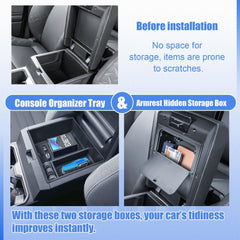 EDBETOS hidden armrest storage box open showing secure, out-of-sight compartment