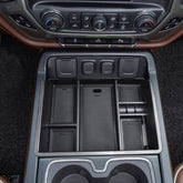 EDBETOS front view of installed tray improves console organization