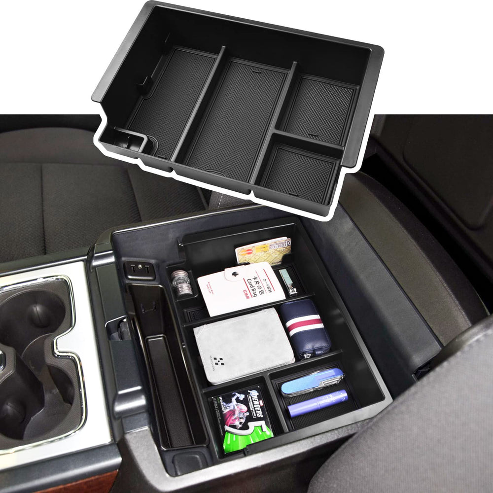 EDBETOS front view of console tray showing organized storage and quick access