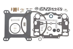 Edelbrock 1477 rebuild kit laid out showing gaskets and seals for reliable restoration