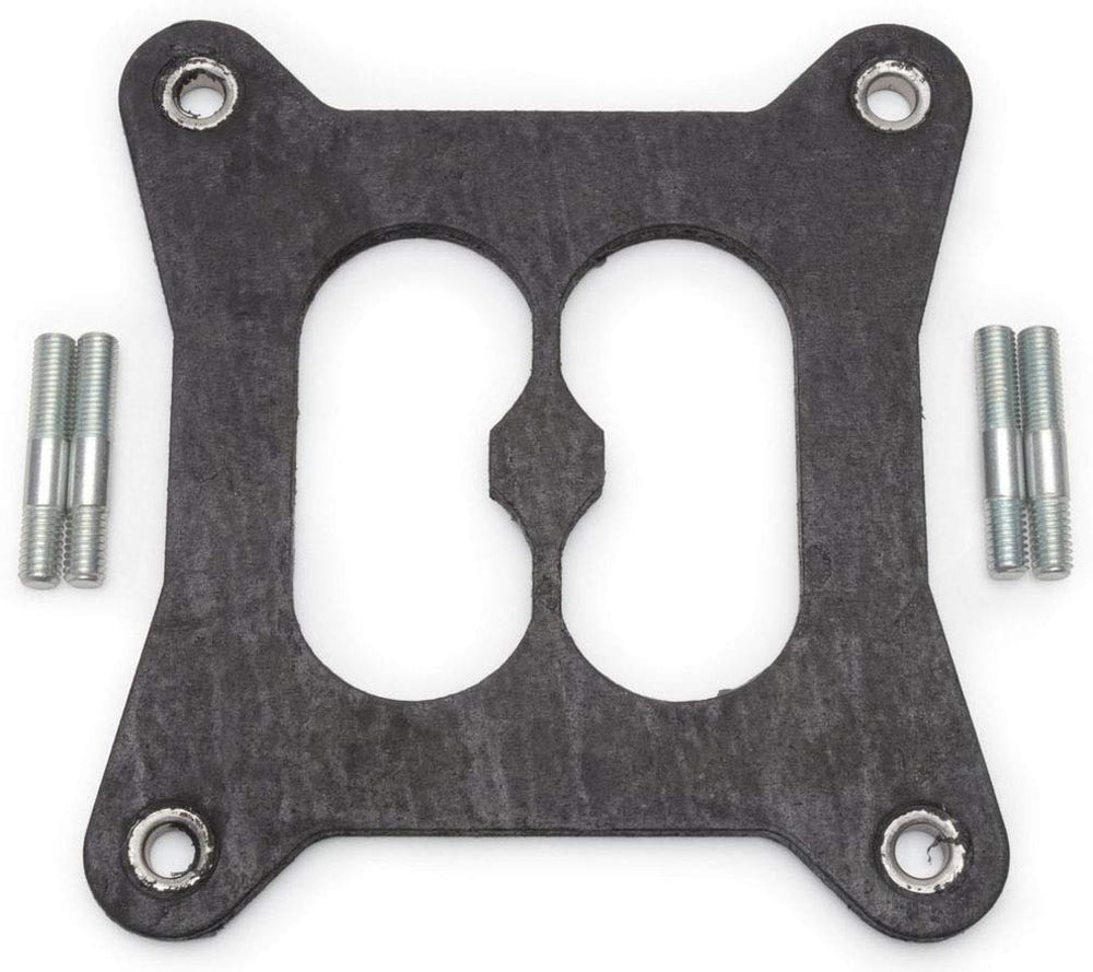 Edelbrock 9266 front view showing gasket and extended studs for reliable heat isolation