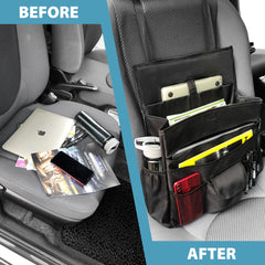Elantrip installed on a car front seat for easy reach and clutter control