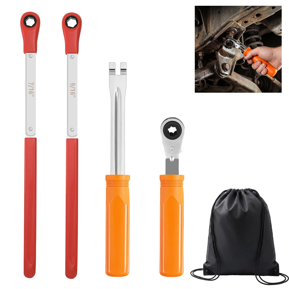 ElaraBerry front view of orange 4-piece slack adjuster tool set showing contents and benefit of quick identification