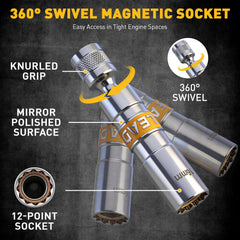 ELEAD swivel magnetic socket engaged at angle demonstrating easier plug removal