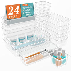 ElegantArray full set laid out showing all 24 clear organizer trays for easy sorting
