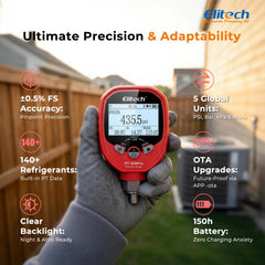 Elitech temperature clamp detail on copper line for accurate saturation temps