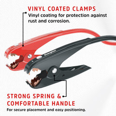 Energizer clamp close-up with thick vinyl coating providing corrosion protection