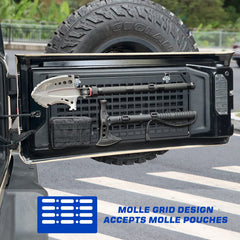 EOIS tailgate table close-up showing textured powder-coat for corrosion resistance