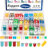 Eoppen front packaging of 250-piece fuse kit showing contents and organizer for quick repairs
