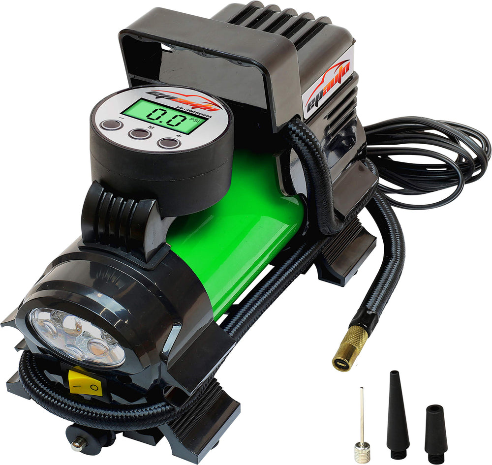 EPAuto front view showing compact inflator and cigarette lighter plug for easy storage