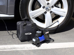 EPAuto inflator hose and included adapters detail for balls, cones and schrader valves