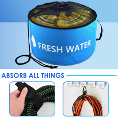 ERKOON black sewer hose bag open showing waterproof lining for easy cleanup