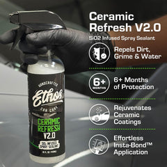 Ethos Handcrafted Car Care spray pattern close-up demonstrating even coverage